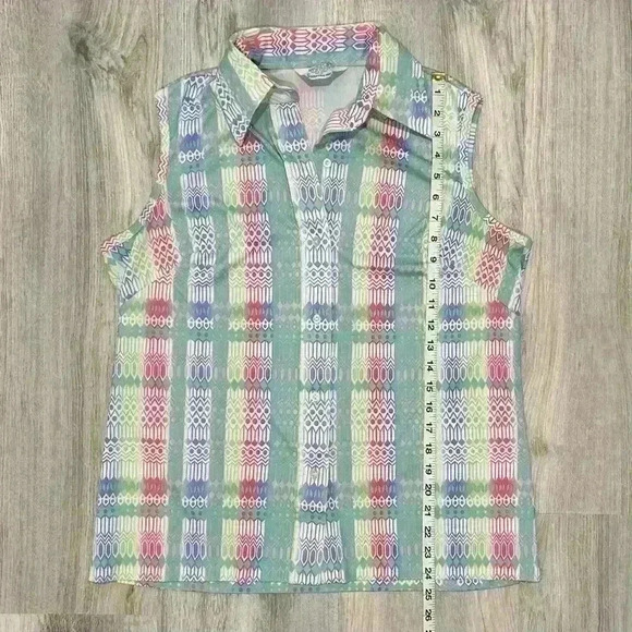 Vintage 1970s Sears Perma Prest Sleeveless Print Button Collared Shirt Size L - Picture 4 of 4